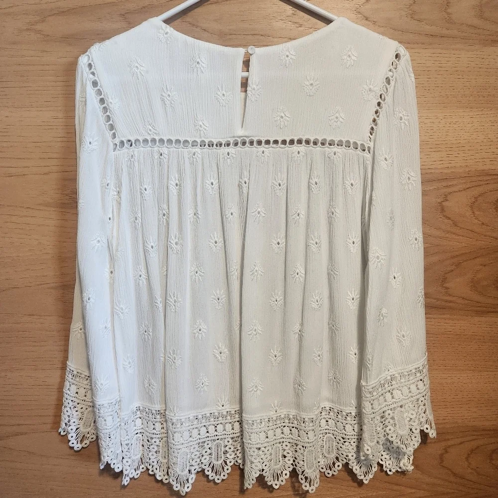 DANIEL RAINN GAUZY EMBROIDERED LACE TRIM BLOUSE TOP LIGHTWEIGHT BOHO MEDIUM EUC - Picture 6 of 7